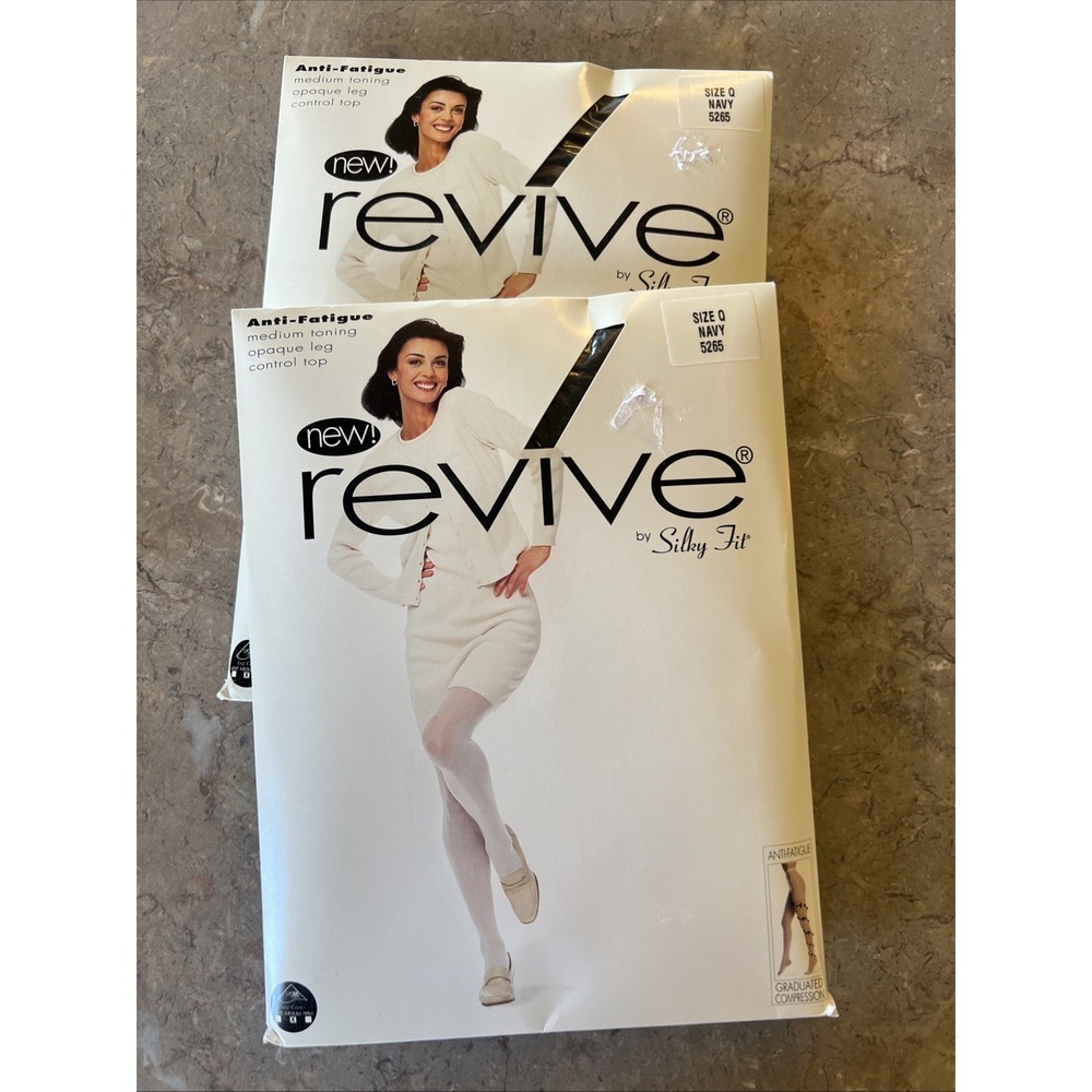 (2)‎ Revive By Silky Fit Sheer Leg Anti-Fatigue Pantyhose Sz Q Navy #5265